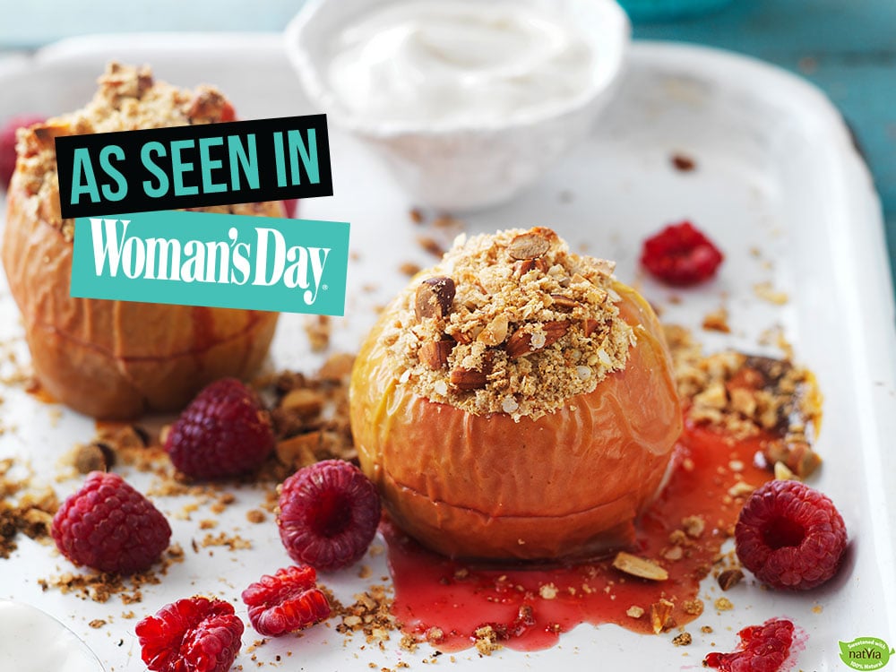 baked apples and raspberries with quinoa and almond crumble