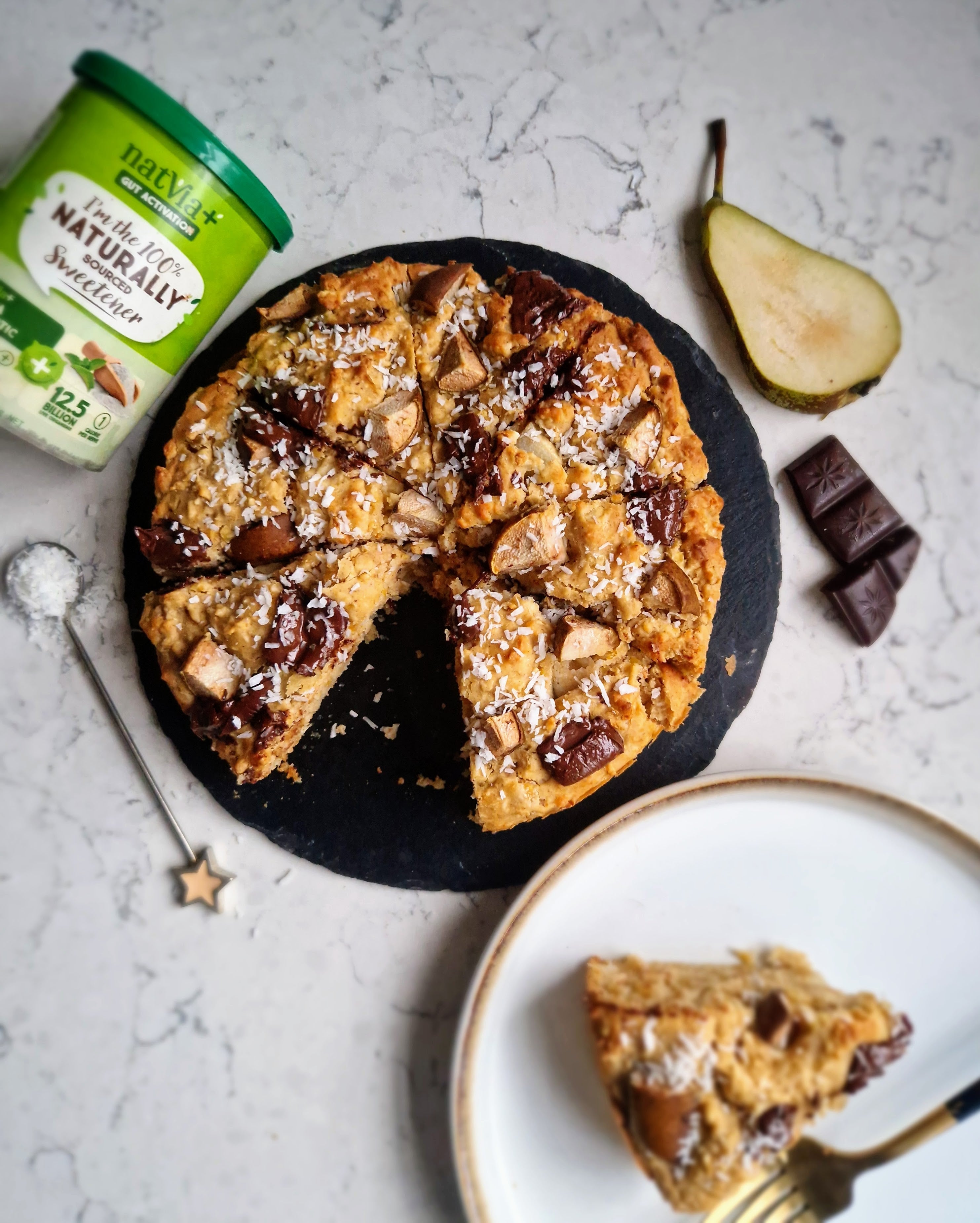 Dark Chocolate, Coconut & Pear Cake