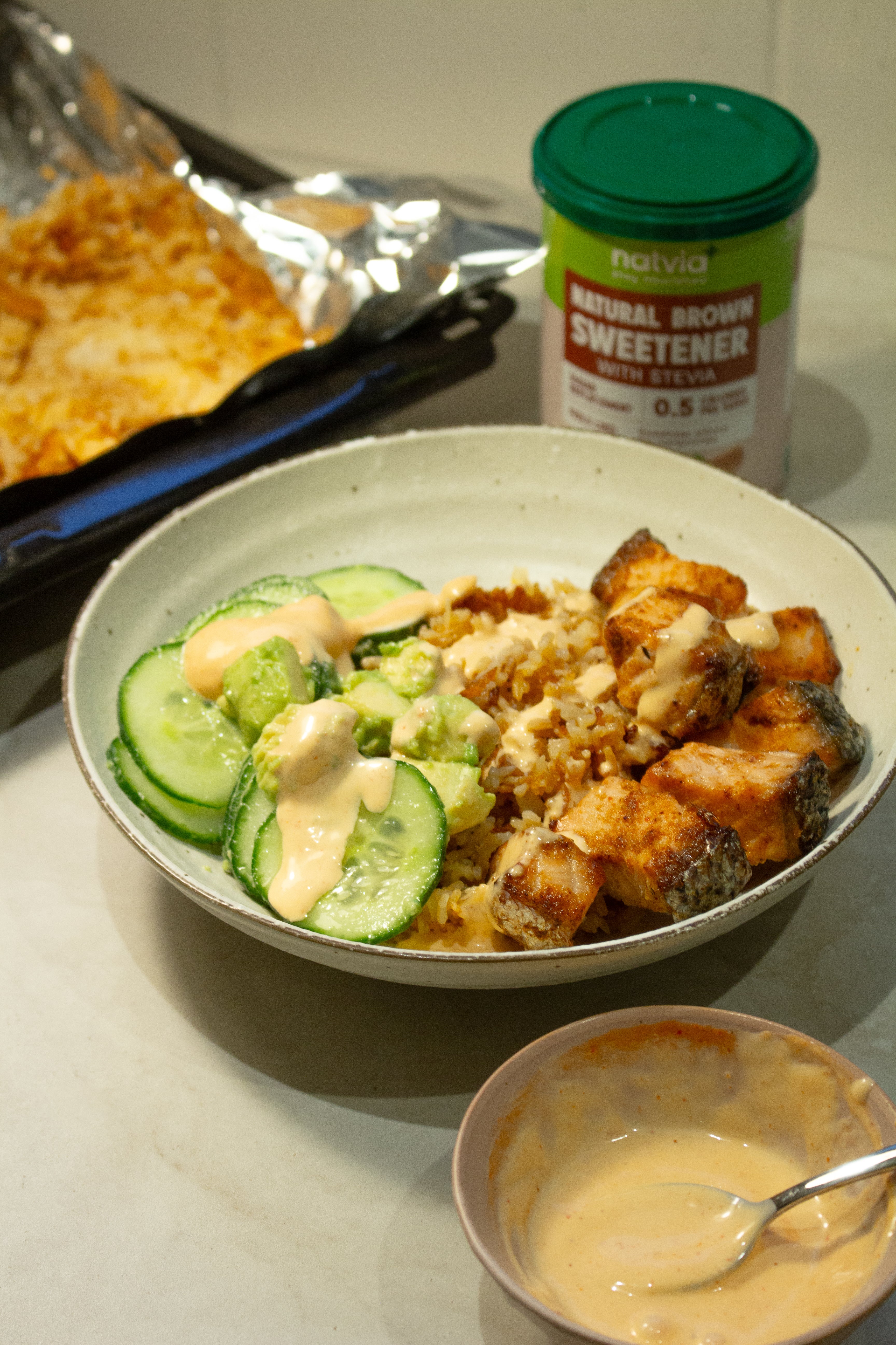 Crispy Rice Baked Salmon Salad