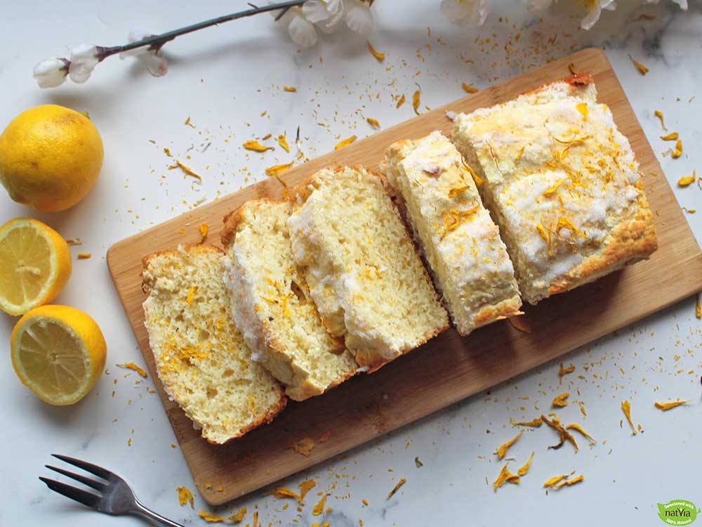 lemon drizzle loaf cake made with natvia sweetener