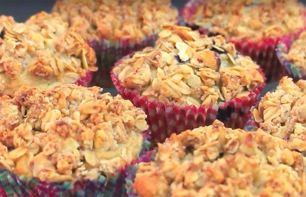 Apple Blueberry Muffins with Hazelnut Crumble