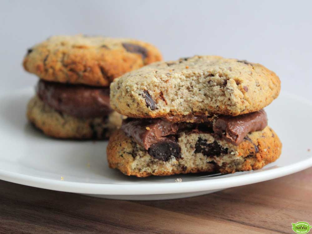 Caramel-Stuffed Choc Chunk Cookie Sandwiches