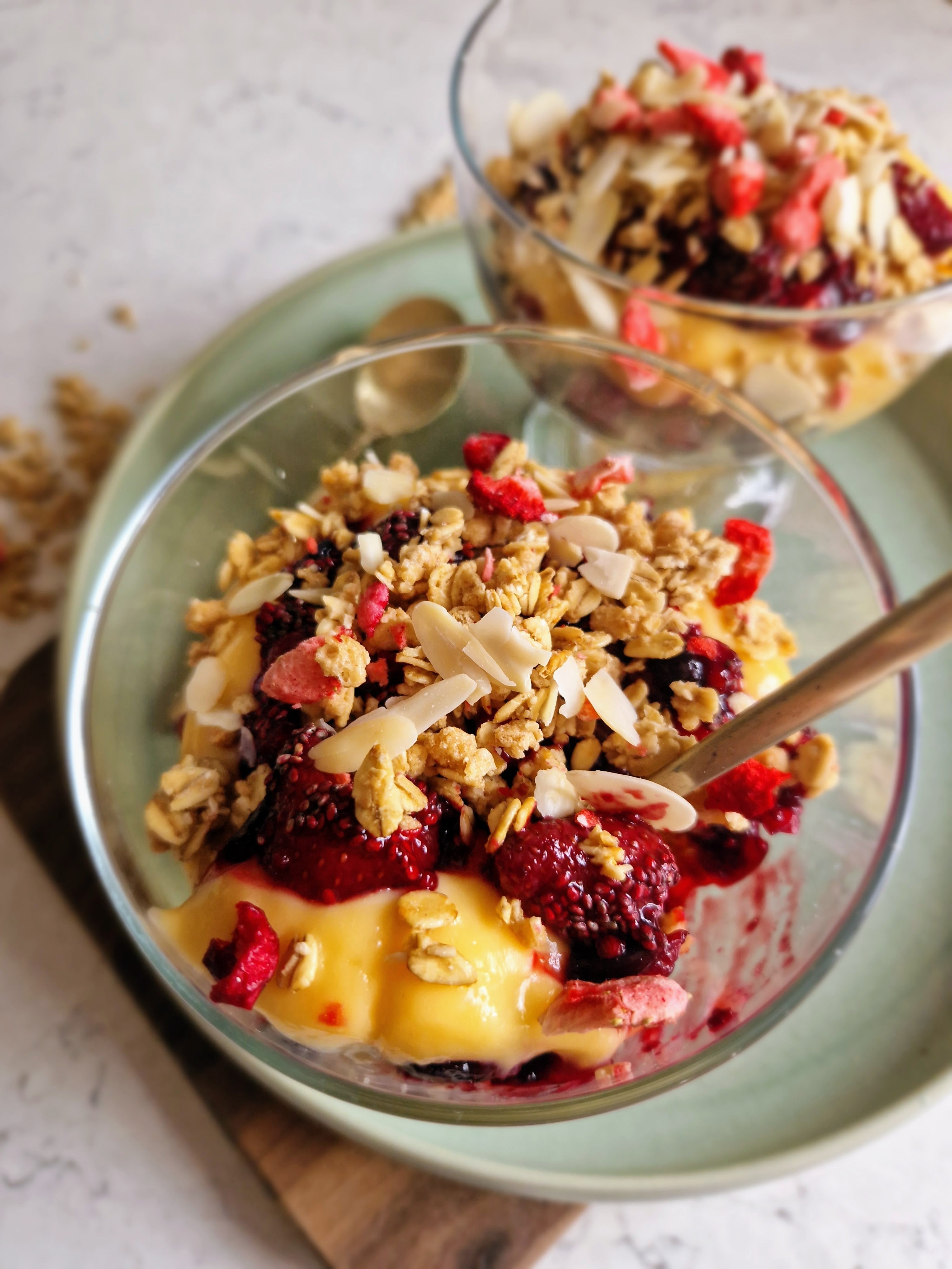 Layered Berry & Granola Custard Pots