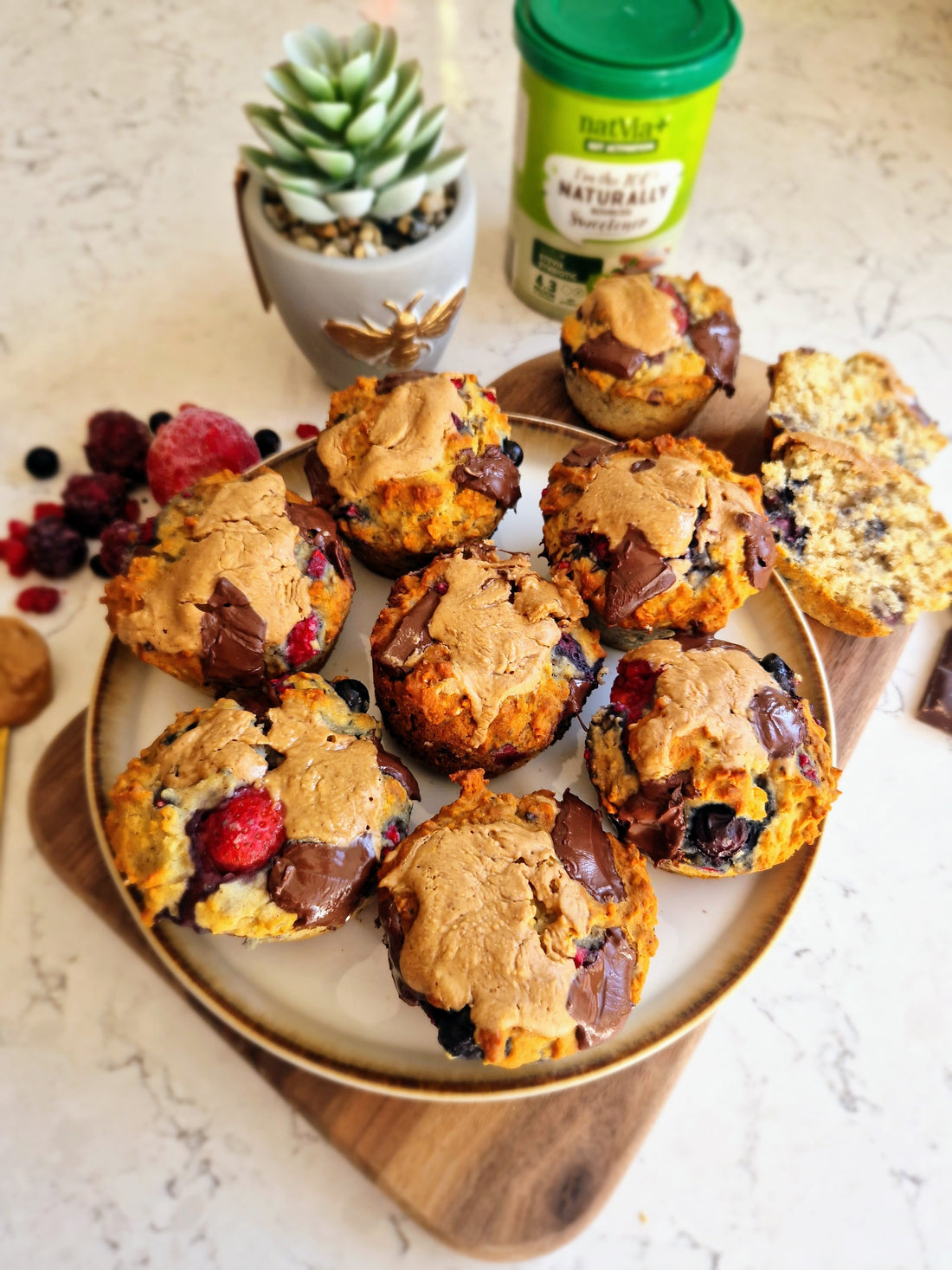 BERRY, DARK CHOCOLATE & NUT BUTTER MUFFINS