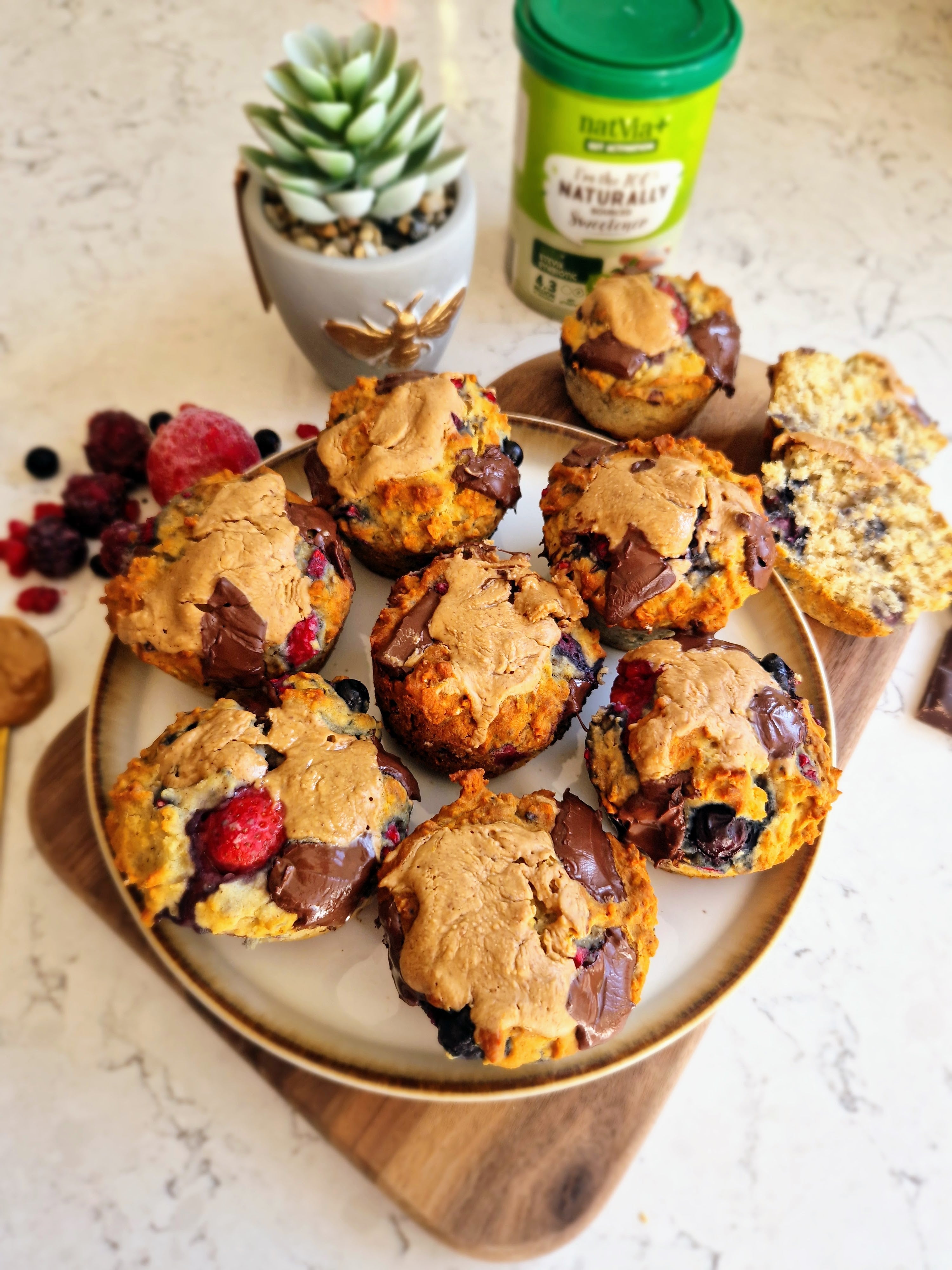 BERRY, DARK CHOCOLATE & NUT BUTTER MUFFINS