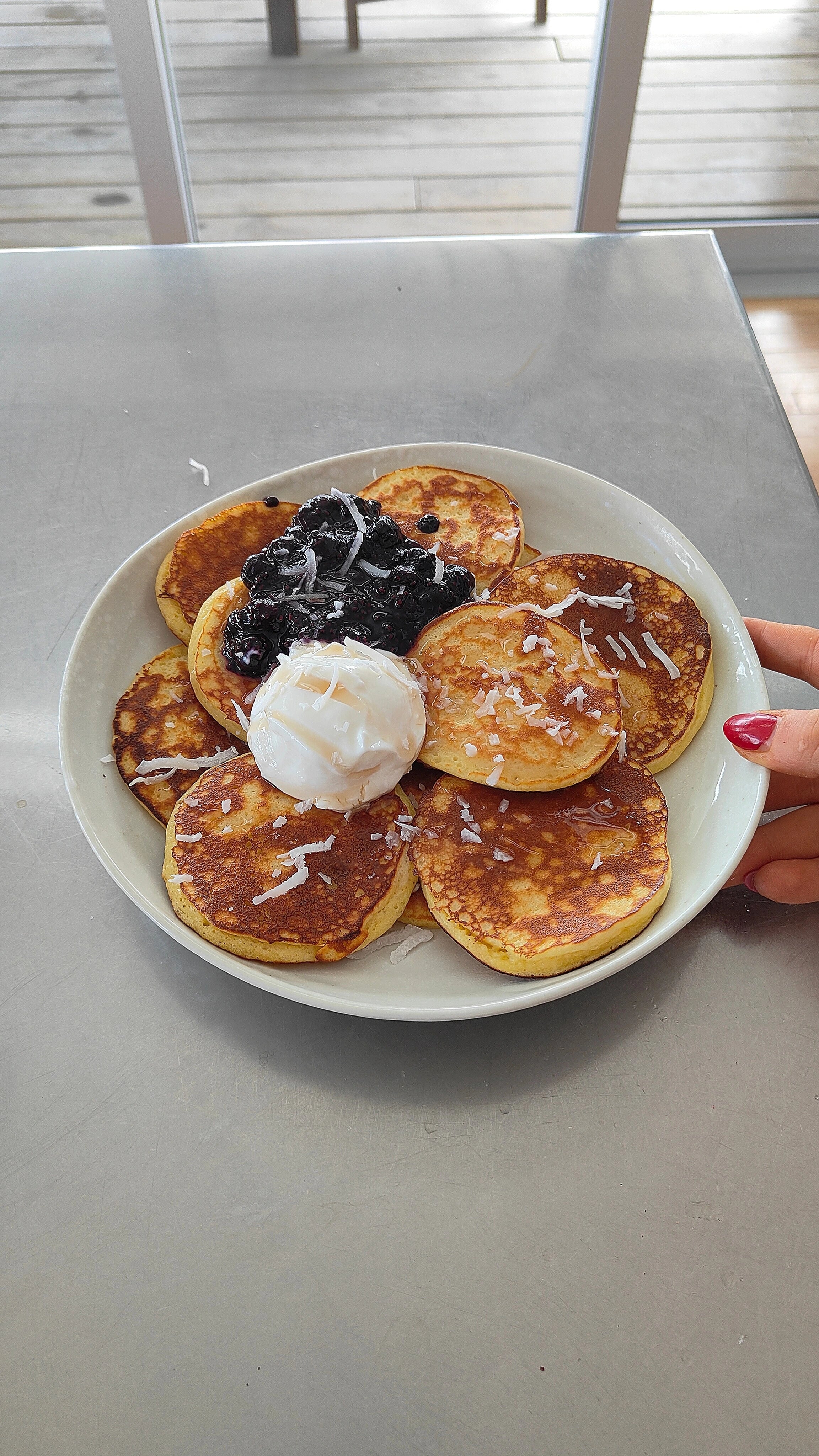 Vanilla Protein Pancakes with Berry Compote