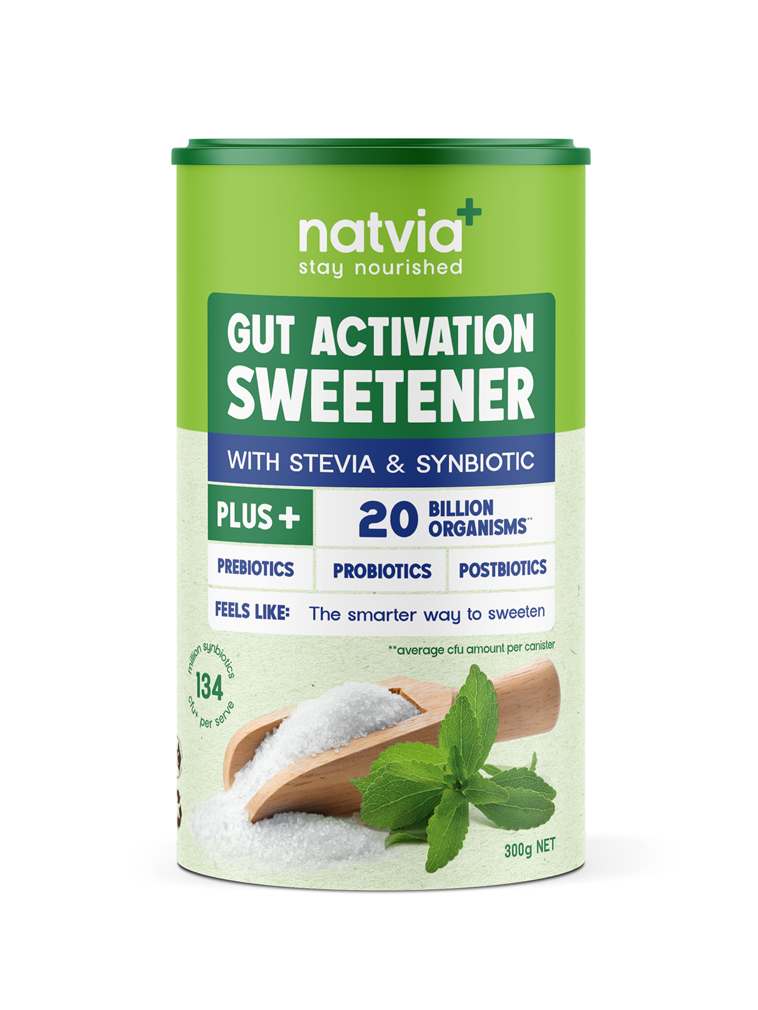 Natvia Gut Activation Sweetener Stevia Canister 300g