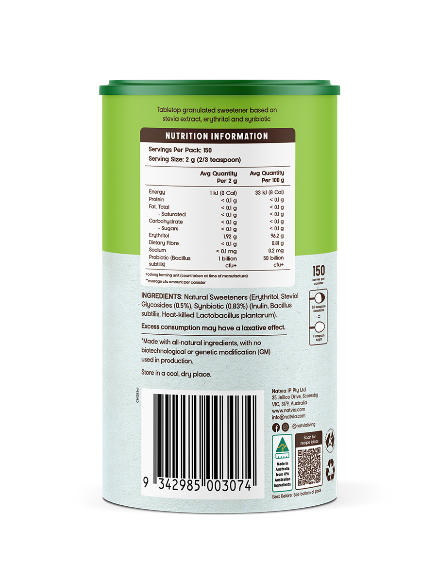 Natvia 150B Gut Activation Sweetener Canister 300g