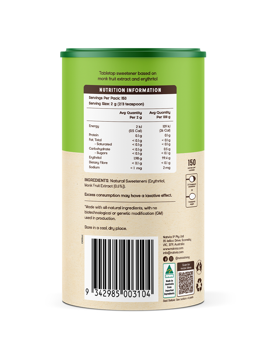 Natvia Natural Sweetener Monk Fruit Canister 200g