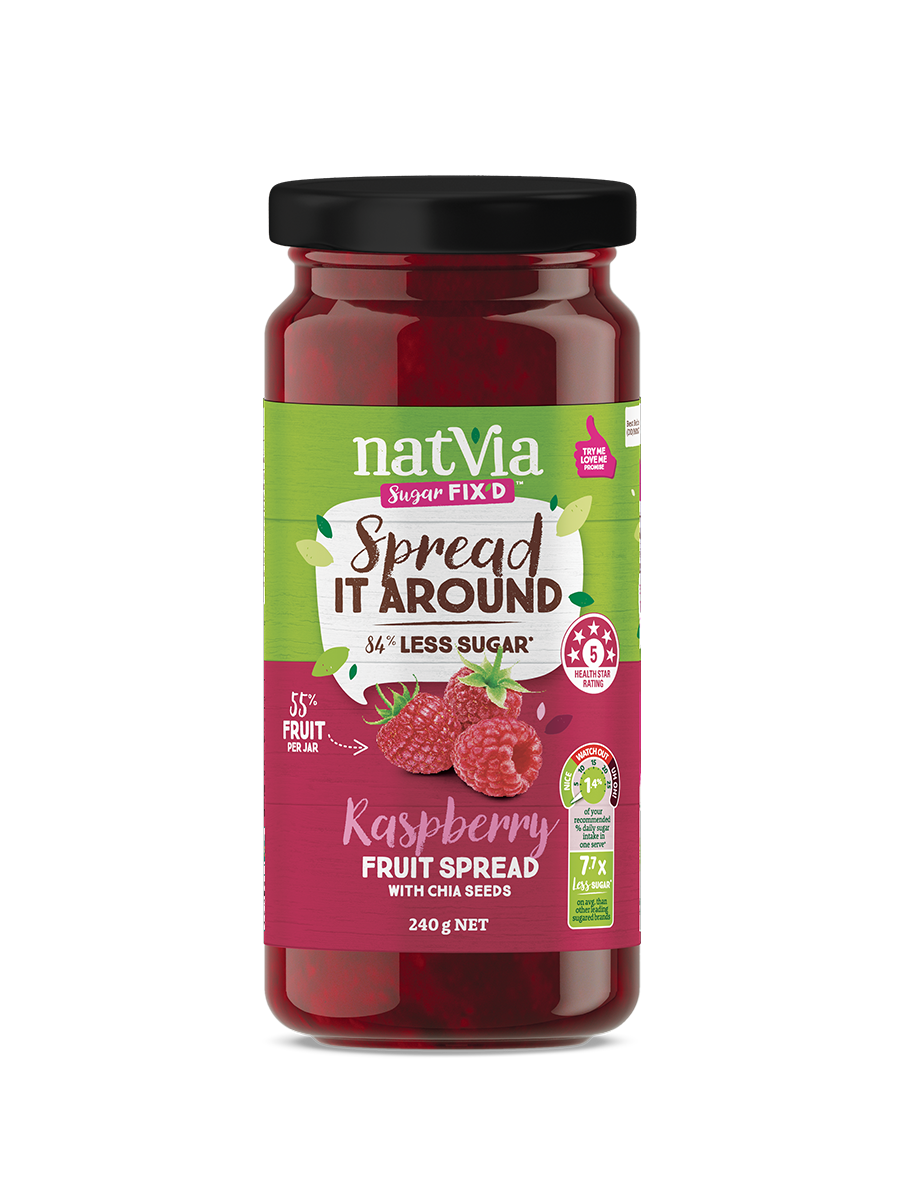 Natvia Raspberry Fruit Spread 240g Front Face