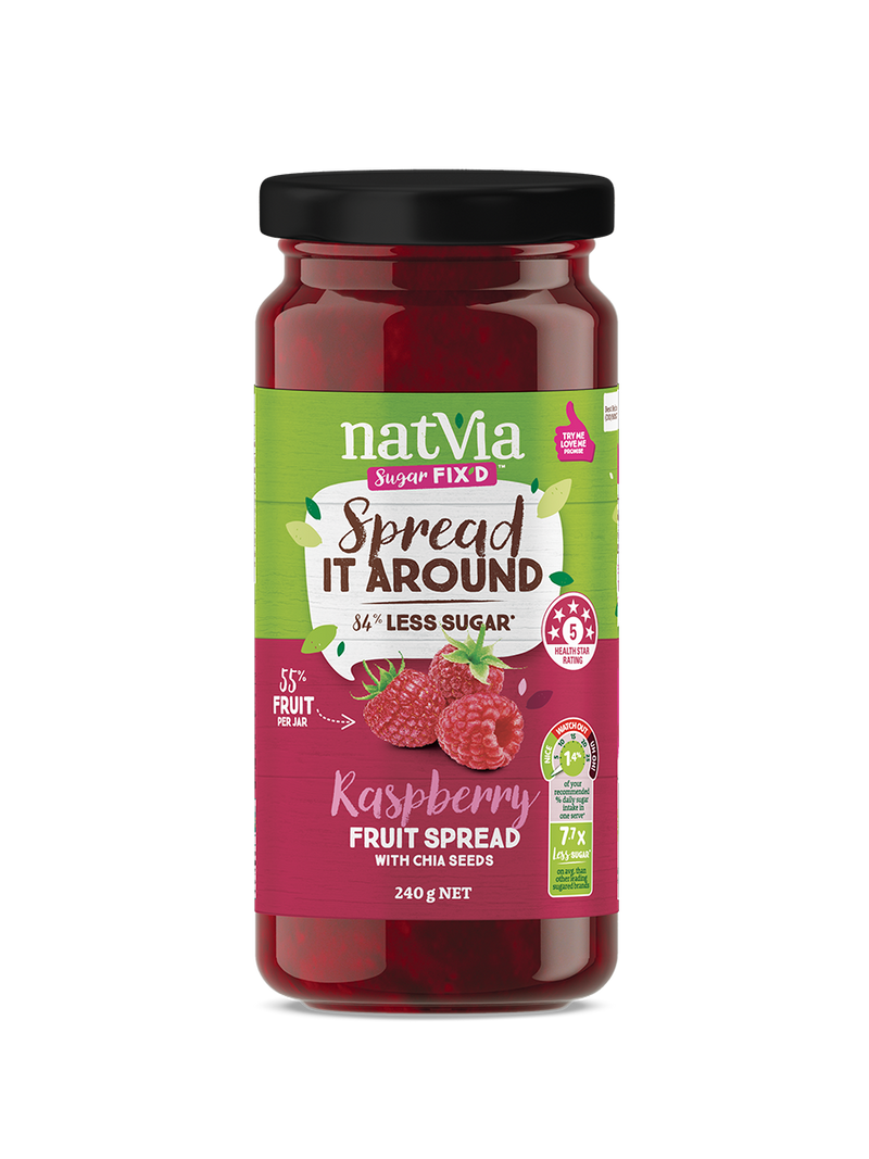 Natvia Raspberry Fruit Spread 240g Front Face