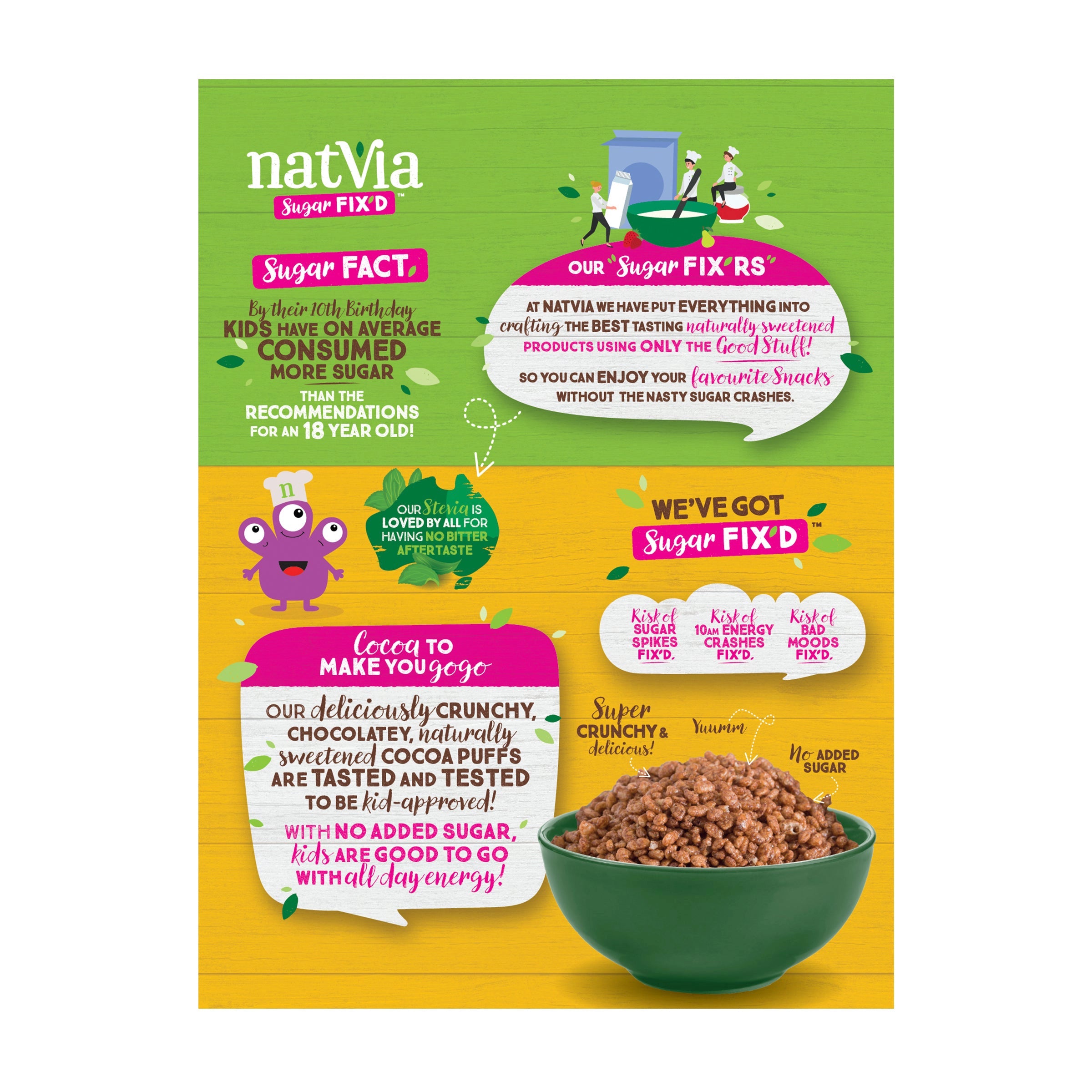 Natvia Cereal Cocoa Puffs 250g Back Face