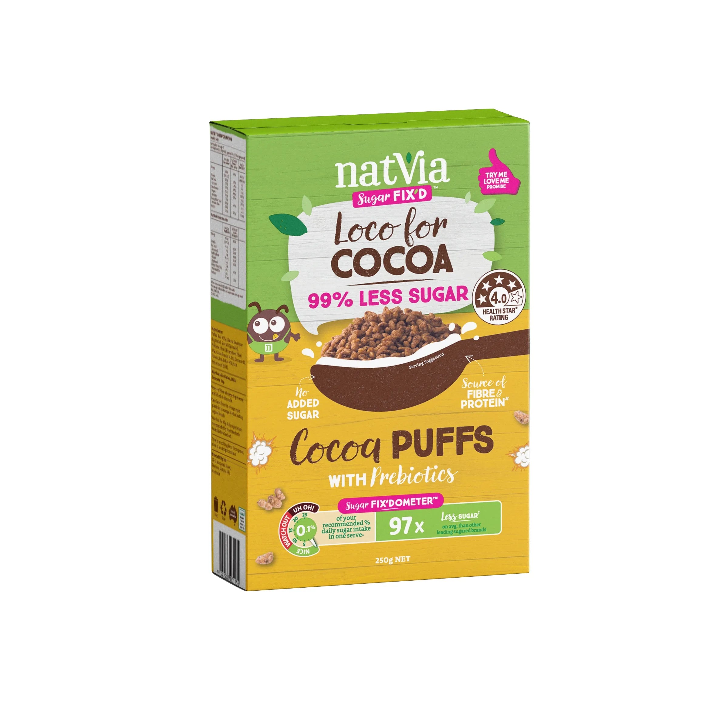 Natvia Cereal Cocoa Puffs 250g front face