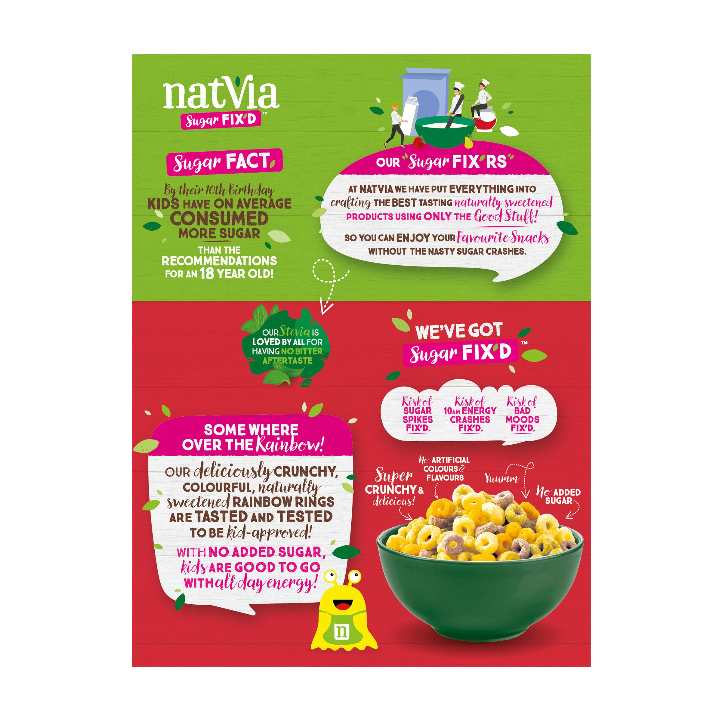 Natvia Cereal Rainbow Rings 240g ingredients Back Face