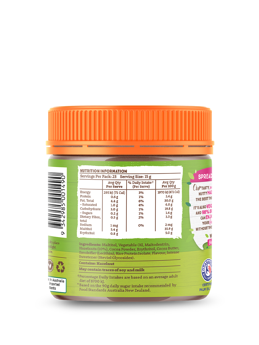 Natvia Hazelnut Spread 350g Back Face