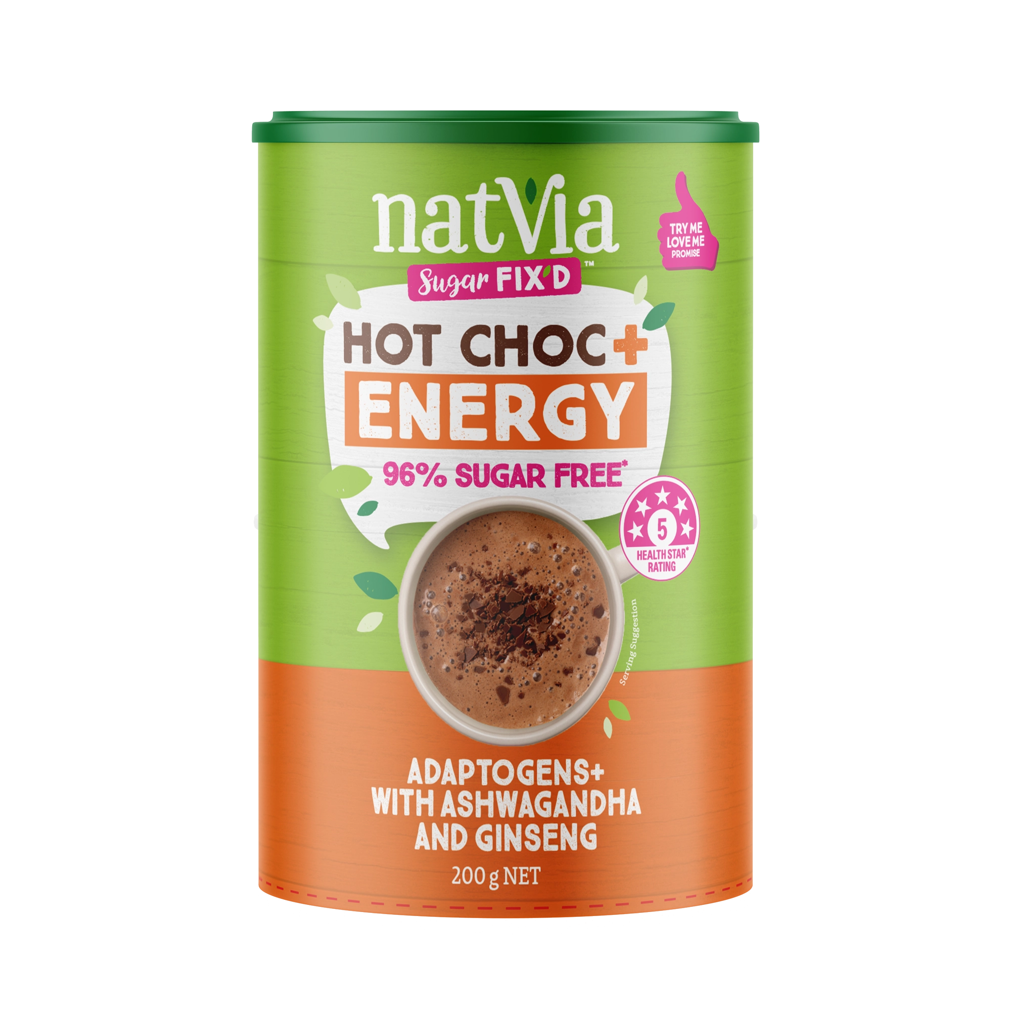 Natvia Hot Choc Energy Ashwagandha and Ginseng 200g Front face