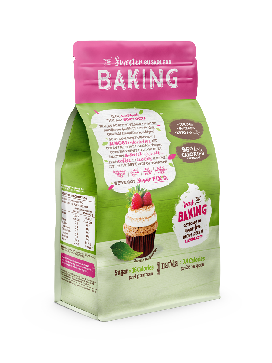 Natvia Sweetener Baking Pouch 600g Back Face