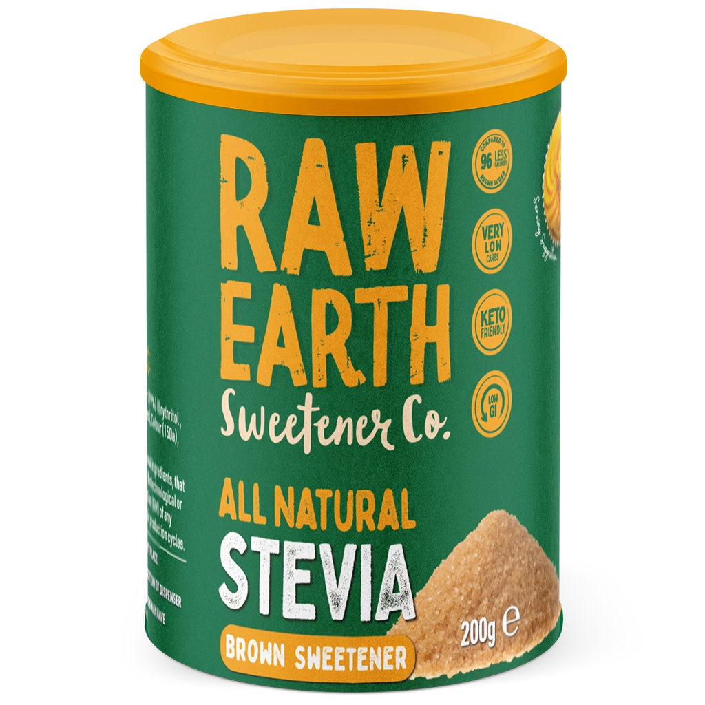 Raw Earth Stevia Brown Sweetener 200g Front Face